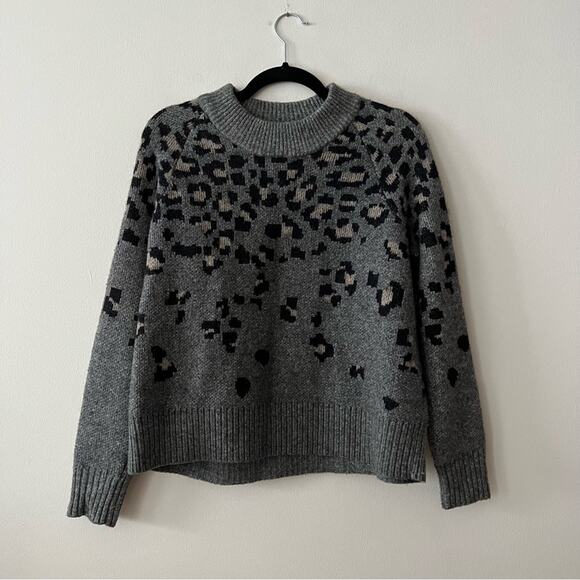 Rag & Bone Isadora Grey Leopard Intarsia Pullover Sweater - Picture 4 of 9
